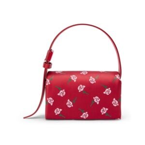Charles & Keith X Shushutong  Satin & Leather rose-print Shoulder Bag, Red,